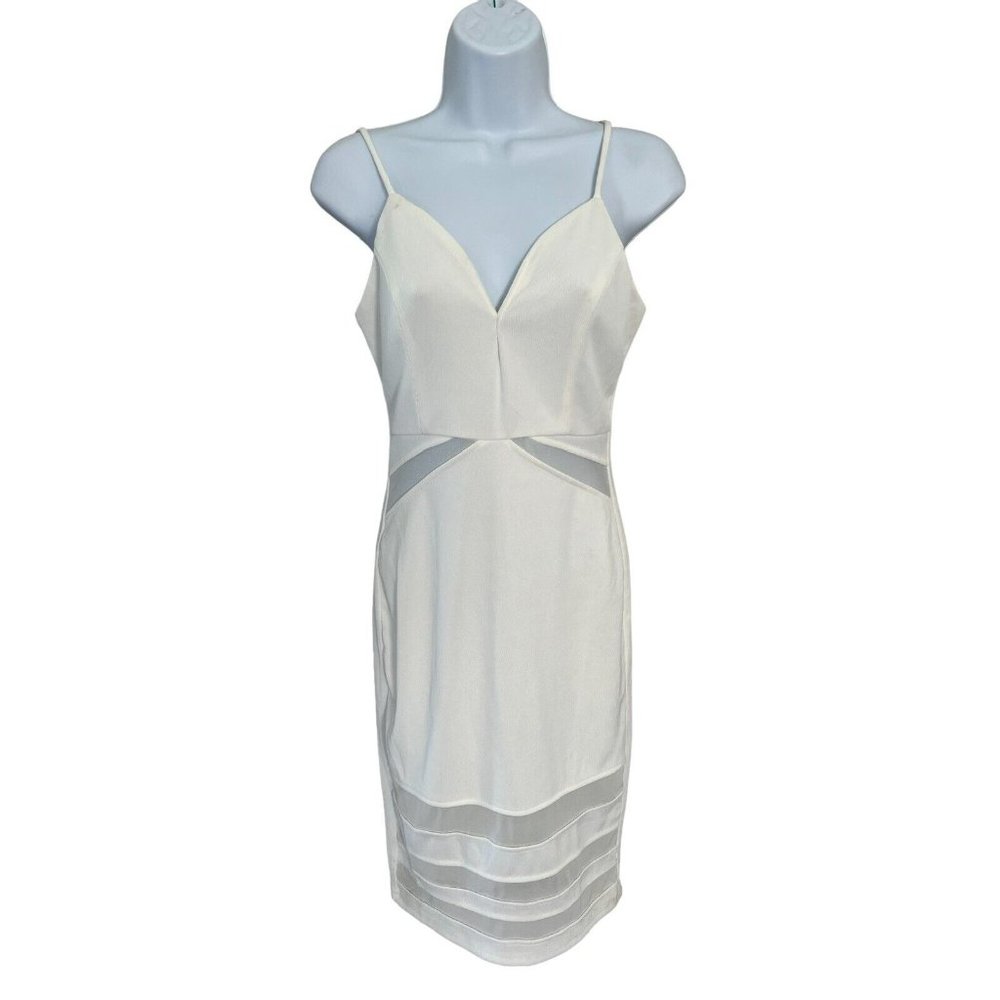 PRIVY Dress Womens Size Medium Off-White Sheer Fitted Spaghetti‎ Strap NWT